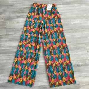 zara colorful floral wide leg pants
